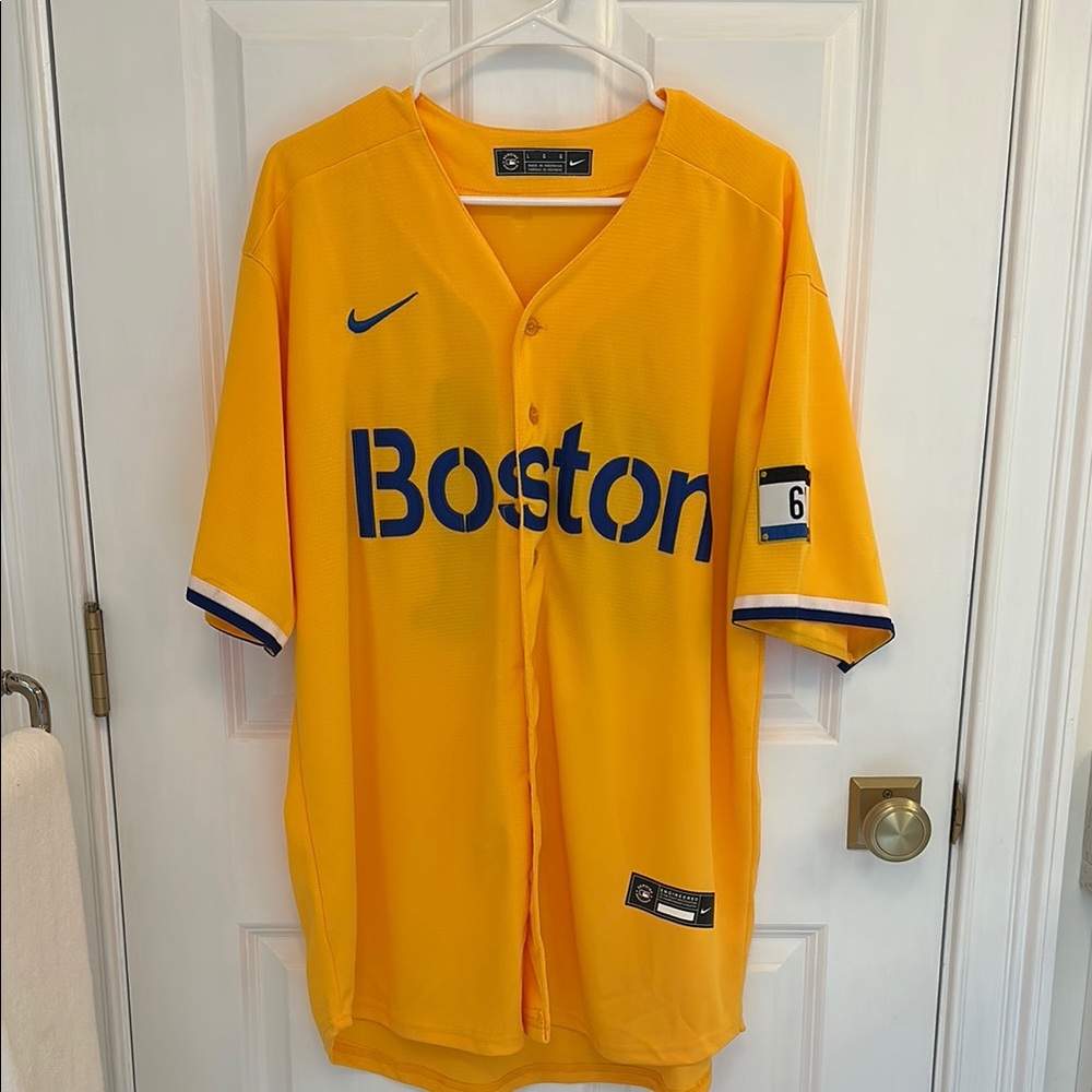 Nike Yellow and Blue City Connect Baseball Jersey
